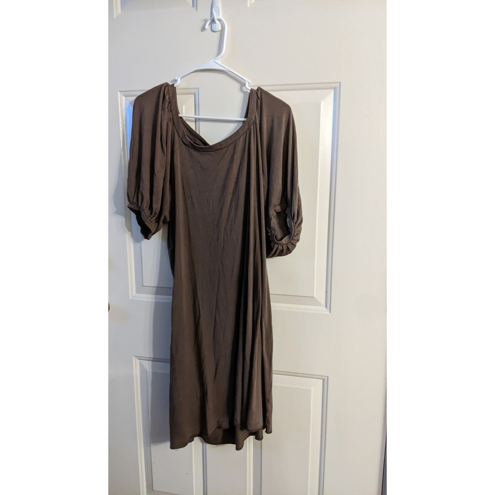 Banana Republic Womens Peasant Boho Puff Sleeve Chocolate Brown Dress, LG, Artsy